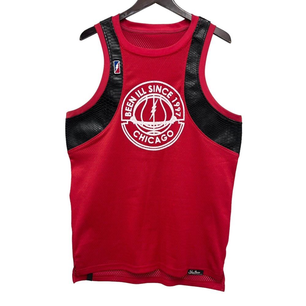 Post Game Chicago "Been Ill Since 1997" Men's Sz L Red #12 Basketball Jersey euc